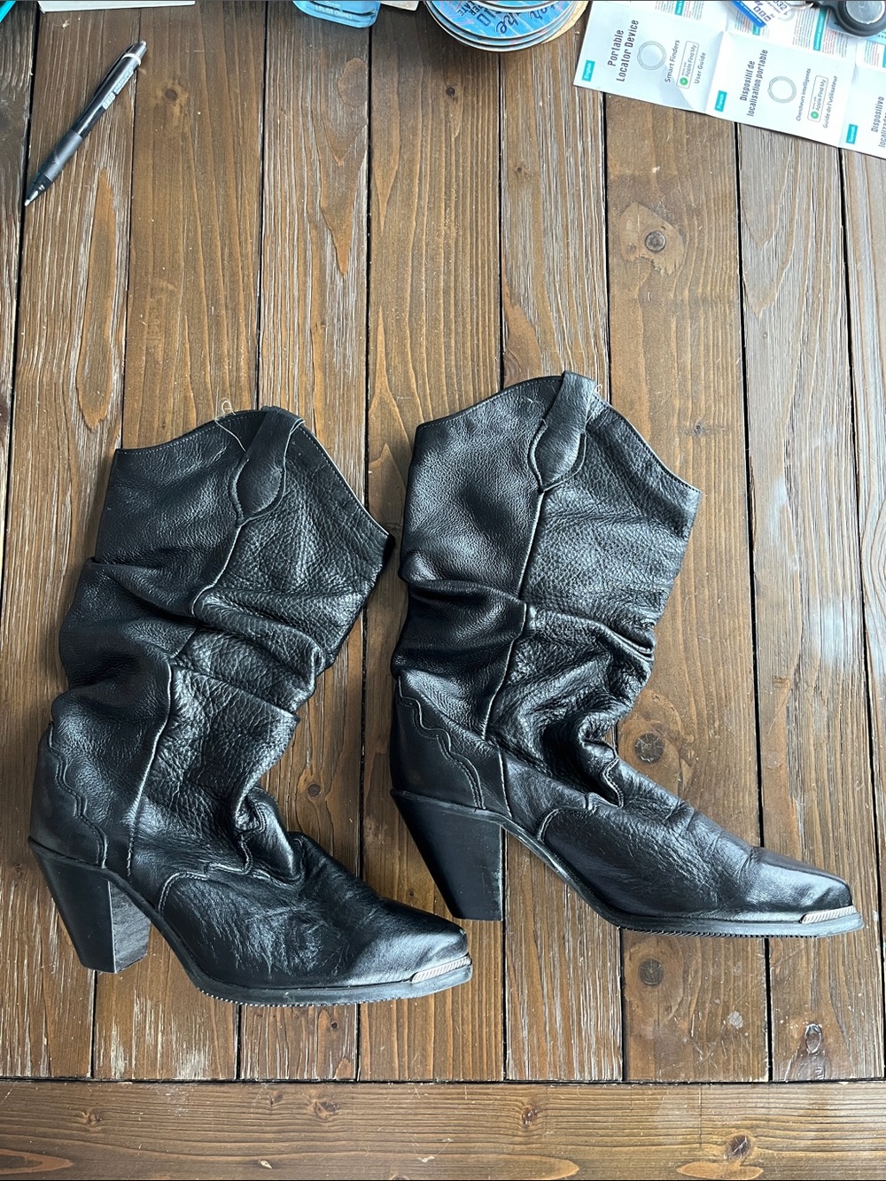 Women's Black Mid-Calf Heeled Slouch Boots